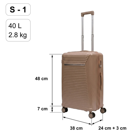Walizka mała rejestrowana w kolorze szampana do samolotu 55x38x24 PP 2,8 kg