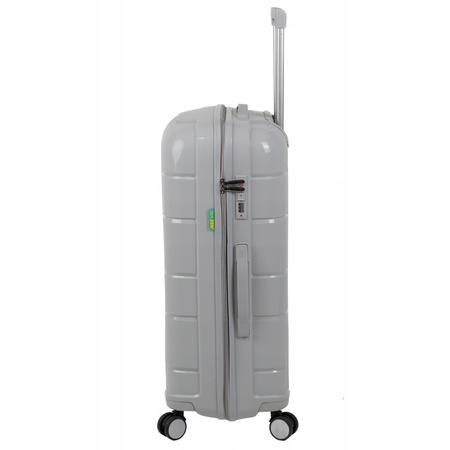 Walizka duża jasnoszara na kółkach podróżna do samolotu, lekka, elegancka i pojemna 93 L Wowbag 6910 L light grey