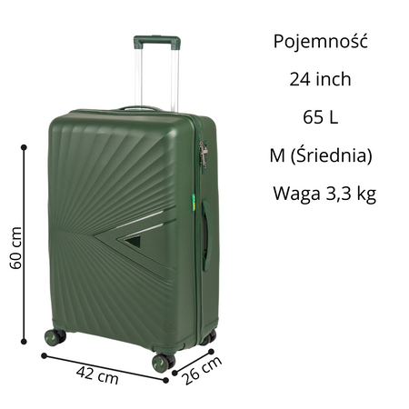 Walizki podróżne komplet 3 szt. ciemnozielone lekkie i trwałe zestaw walizek na kółkach Wowbag 7905 dark green