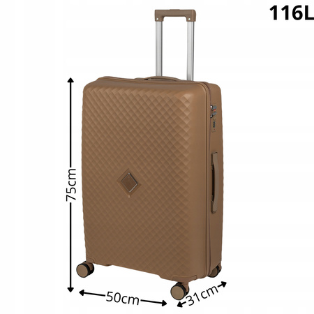 Walizka duża beżowa elegancka walizka podróżna na kółkach do samolotu lekka i wytrzymała Wowbag 7900 L champagne