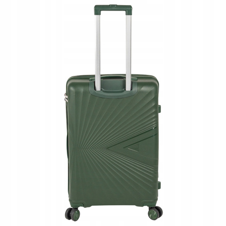 Walizka średnia ciemnozielona elegancka walizka podróżna na kółkach lekka i trwała 65L Wowbag 7905 M dark green