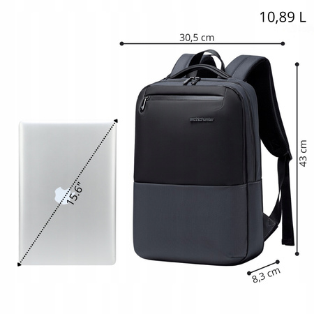 Szary plecak miejski biznesowy, 10 l, na laptopa 15,6", wodoodporny, elegancki i funkcjonalny. Arctic Hunter B00681 Grey