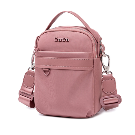 Torebka saszetka damska crossbody mała na ramię nylonowa ciemnoróżowa stylowa