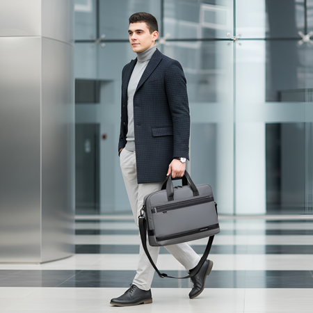 Torba na ramię na laptop 15,6 biznesowa elegancka szara 40X28X8 9L do pracy