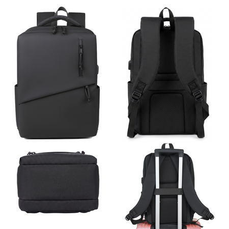 Plecak szkolny klasyczny czarny do liceum wejście USB laptop 15,6” książki