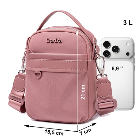 Torebka saszetka damska crossbody mała na ramię nylonowa ciemnoróżowa stylowa