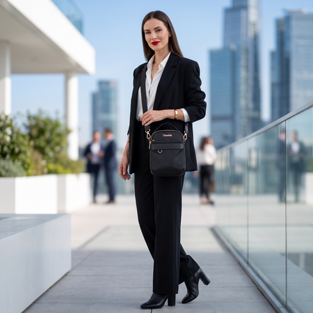 Torebka damska czarna na ramię crossbody mała nylonowa wodoodporna