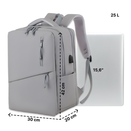 Plecak do szkoły liceum technikum jasnoszary wejście USB na laptop książki