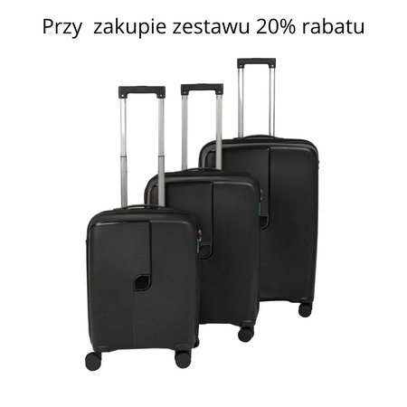 Zestaw walizek podróżnych czarnych 3 szt. komplet walizek polipropylenowych na kółkach Wowbag 7918Black