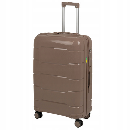 Duża walizka podróżna beżowa na kółkach – elegancka i pojemna walizka do samolotu Wowbag 6910 L champagne