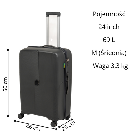 Zestaw walizek podróżnych ciemnoszarych 3 szt. komplet walizek lekkich i wytrzymałych na kółkach Wowbag 7918 DarkGrey