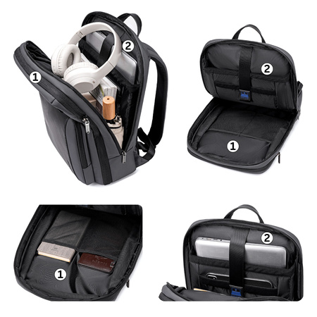 Plecak miejski męski szary na laptop 15,6" na co dzień do pracy do samolotu