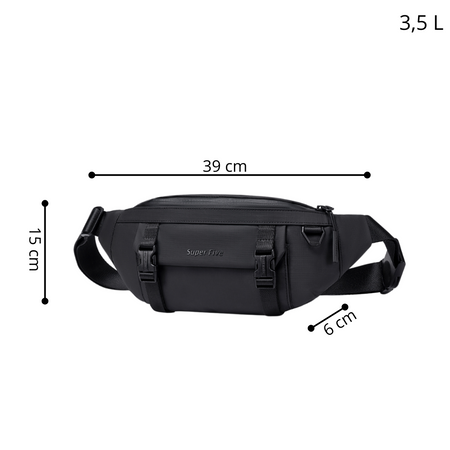Nerka męska czarna wodoodporna miejska na pas i ramię stylowa funkcjonalna 3,5 L Super Five FXB755Black