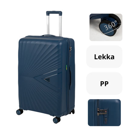 Komplet walizek podróżnych ciemnoniebieskich 3 szt. lekkie i trwałe zestaw na kółkach Wowbag 7905 dark blue