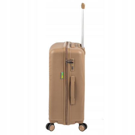 Walizka na kółkach średnia beżowa funkcjonalna walizka podróżna elegancka i modna 65L Wowbag 7905 M champagne