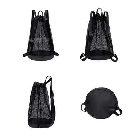 Czarny plecak siatkowy na piłki nożne, koszykowe i siatkowe, 26 l, idealny na treningi i mecze. SUPER FIVE FB760 Black.