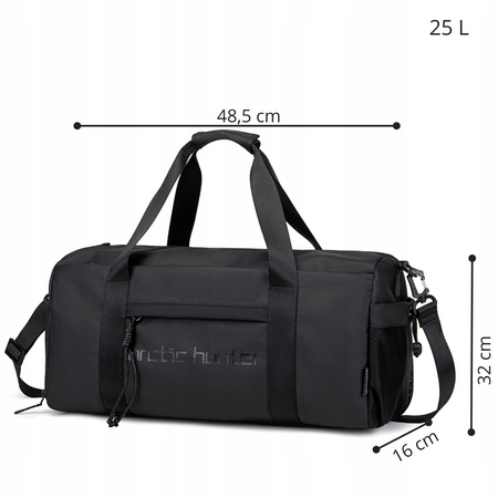 Torba sportowa czarna 25 l miejska, wodoodporna, modna i pojemna na siłownię i podróż. Arctic Hunter LX00537 Black.