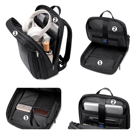 Plecak męski elegancki czarny rozszerzane komory 40X30X20 do samolotu