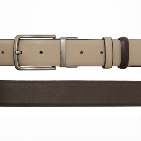 Pasek skórzany do spodni dwustronny beż brąz elegancki klasyczny premium