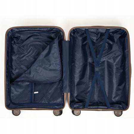 Walizka na kółkach beżowa – średnia, polipropylenowa, modna i trwała, komfortowa i elegancka  Wowbag 6910 M champagne