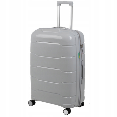 Walizka duża jasnoszara na kółkach podróżna do samolotu, lekka, elegancka i pojemna 93 L Wowbag 6910 L light grey