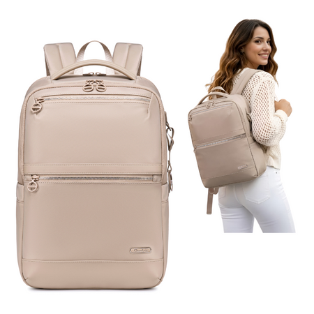 Plecak damski elegancki stylowy beżowy pojemny na laptopa wodoodporny nylon