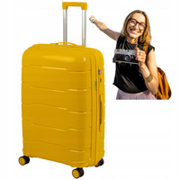 Walizka podróżna duża żółta na kółkach – lekka, pojemna i odporna 93 L Wowbag 6910 L yellow