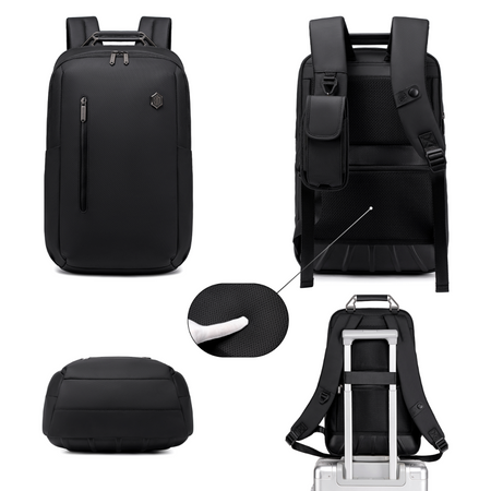 Plecak męski miejski elegancki biznesowy na laptop 15,6 czarny z USB portem