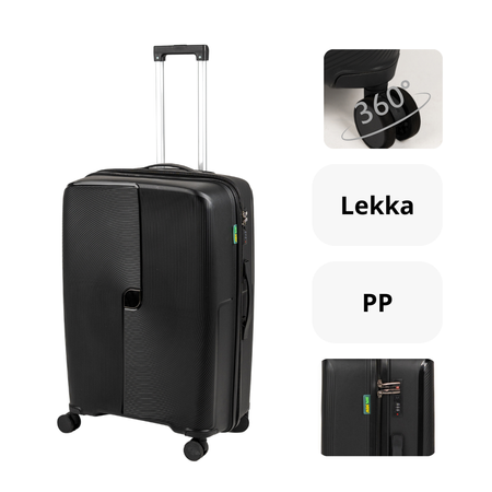 Walizka na kółkach czarna średnia – elegancka, funkcjonalna, do samolotu, lekka i pojemna Wowbag 7918 M black