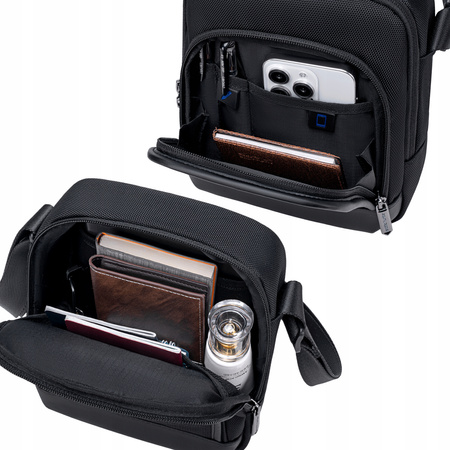 Saszetka męska czarna na ramię torba miejska biznesowa wodoodporna modna stylowa 2,7 L Arctic Hunter K00689Black