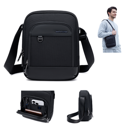 Saszetka męska czarna na ramię torba miejska biznesowa wodoodporna modna stylowa 2,7 L Arctic Hunter K00689Black