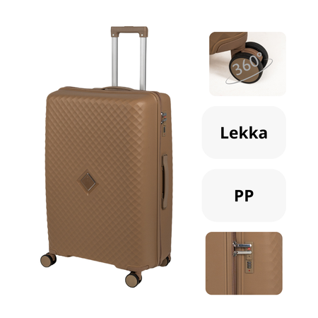 Walizki podróżne beżowe komplet 3 szt. lekki i elegancki zestaw walizek na kółkach Wowbag 7900 champagne