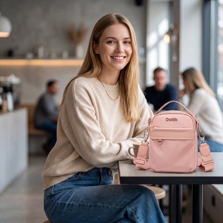 Torebka damska crossbody mała na ramię nylonowa różowa wodoodporna elegancka