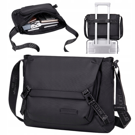 Torebka listonoszka czarna duża na ramię miejska wodoodporna uniwersalna na tablet 9,5 l Arctic Hunter K00528Black