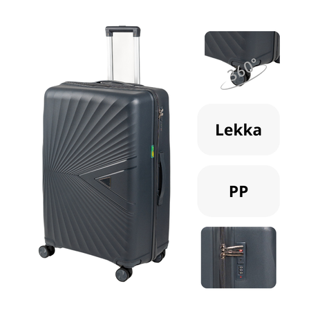 Walizki podróżne ciemnoszare komplet 3 szt. elegancki i trwały zestaw na kółkach Wowbag 7905 dark grey