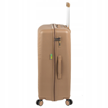 Duża walizka beżowa podróżna na kółkach lekka i wytrzymała walizka do samolotu 100L Wowbag 7905 L champagne