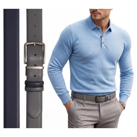 Dwustronny pasek skórzany do jeansów i spodni szary granat klamra obrotowa