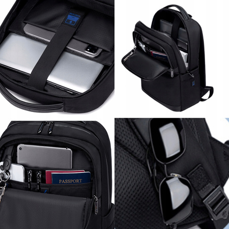 Czarny plecak miejski biznesowy, 15 l, wodoodporny, na laptopa 15,6", stylowy na co dzień. Arctic Hunter B00670 Black