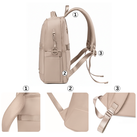 Plecak damski elegancki stylowy beżowy pojemny na laptopa wodoodporny nylon