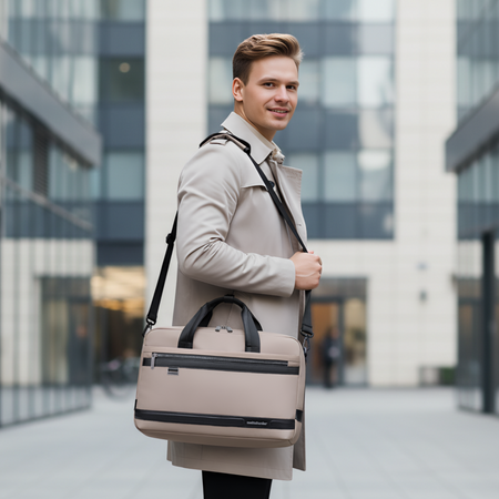 Torba na ramię w kolorze cappuccino stylowa elegancka do pracy laptop 15,6