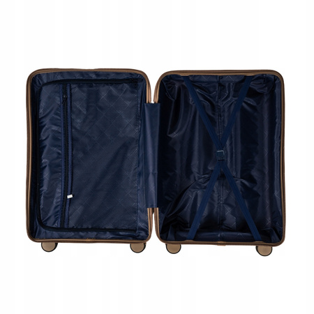 Walizka na kółkach średnia beżowa funkcjonalna walizka podróżna elegancka i modna 65L Wowbag 7905 M champagne