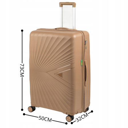 Duża walizka beżowa podróżna na kółkach lekka i wytrzymała walizka do samolotu 100L Wowbag 7905 L champagne