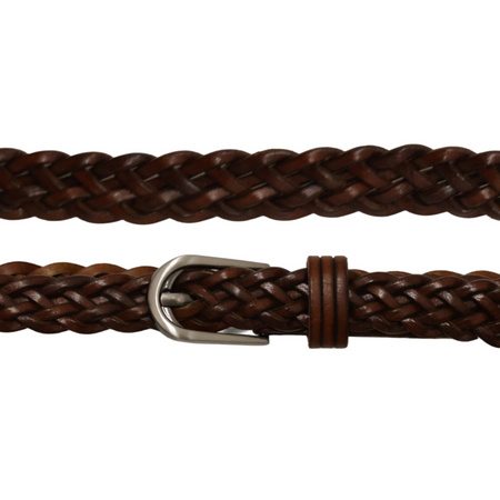 Pasek damski koniakowy skórzany cienki pleciony do spodni i sukienki