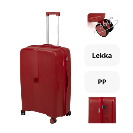 Zestaw walizek podróżnych czerwonych 3 szt. komplet walizek lekkich i eleganckich polipropylenowych Wowbag 7918 Red