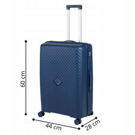 Walizka podróżna średnia ciemnoniebieska lekka i wytrzymała na kółkach 74L praktyczna Wowbag 7900 M dark blue