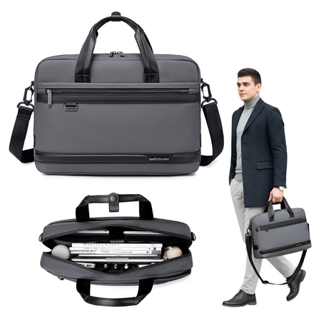 Torba na ramię na laptop 15,6 biznesowa elegancka szara 40X28X8 9L do pracy