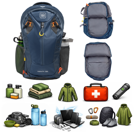 Plecak trekkingowy granatowy wyprawowy w góry wytrzymały lekki pojemny 50 L