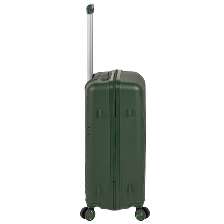 Walizka średnia ciemnozielona elegancka walizka podróżna na kółkach lekka i trwała 65L Wowbag 7905 M dark green