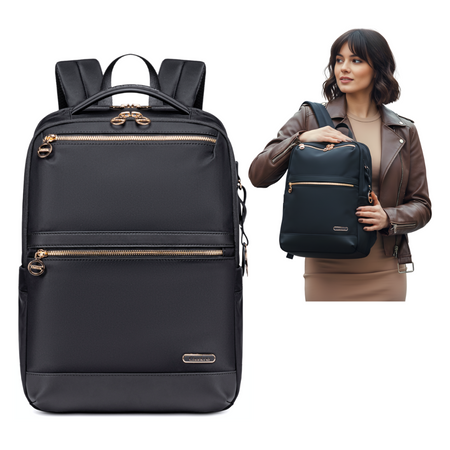Plecak damski miejski stylowy czarny pojemny na laptopa na studia do pracy