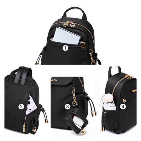 Plecak damski miejski czarny mały lekki na Ipad z etui na przywieszce